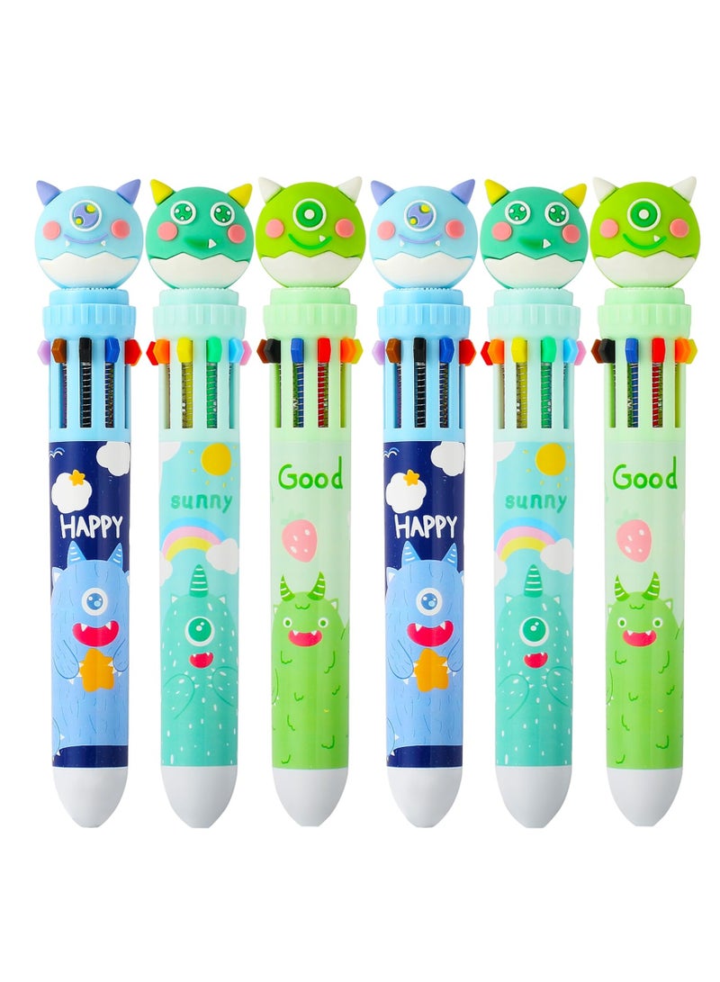 Excefore Multicolor Ballpoint Pen 0.5mm, 10-in-1  Colored Retractable Ballpoint Pens for Office School Supplies for Office School Supplies Students Children Gift, Kids Party Favors Pen (6 Count, Monsters) - Image 1