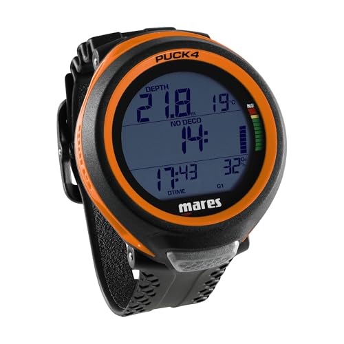 Mares Puck 4 Wrist Dive Computer | Entry-Level Watch-Style One Button Control Underwater Scuba Diving Computer, Black/Orange - Image 1