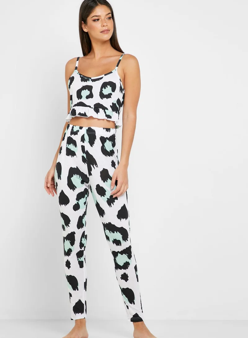 Missguided Leopard Print Crop Top & Pyjama Set