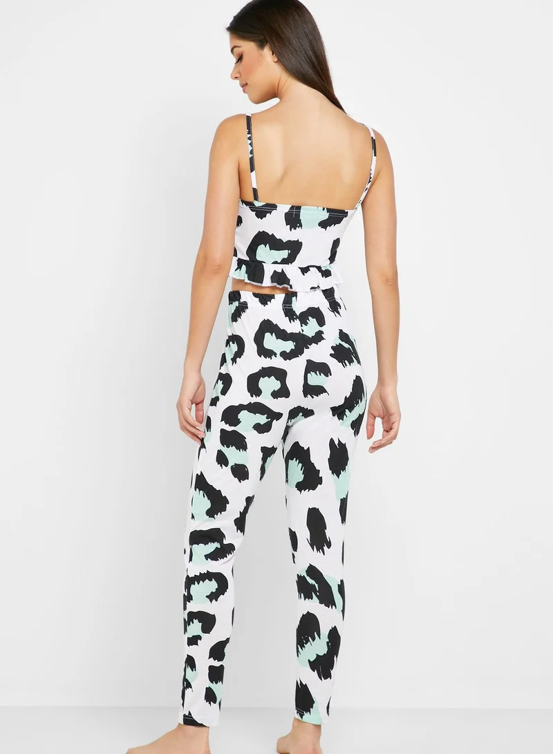 Missguided Leopard Print Crop Top & Pyjama Set