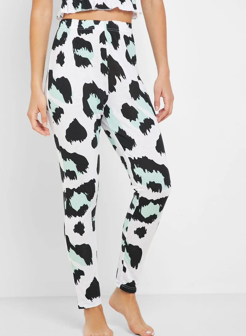 Missguided Leopard Print Crop Top & Pyjama Set