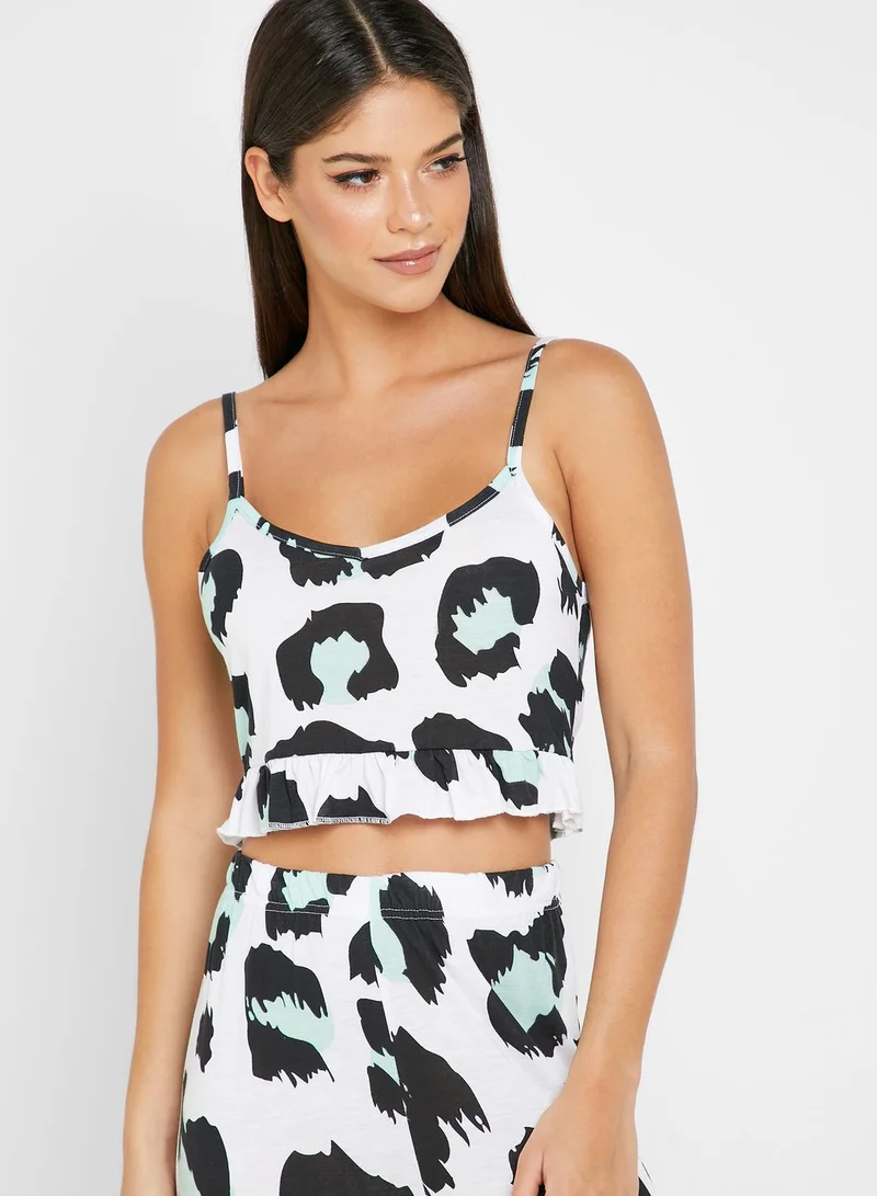 Missguided Leopard Print Crop Top & Pyjama Set