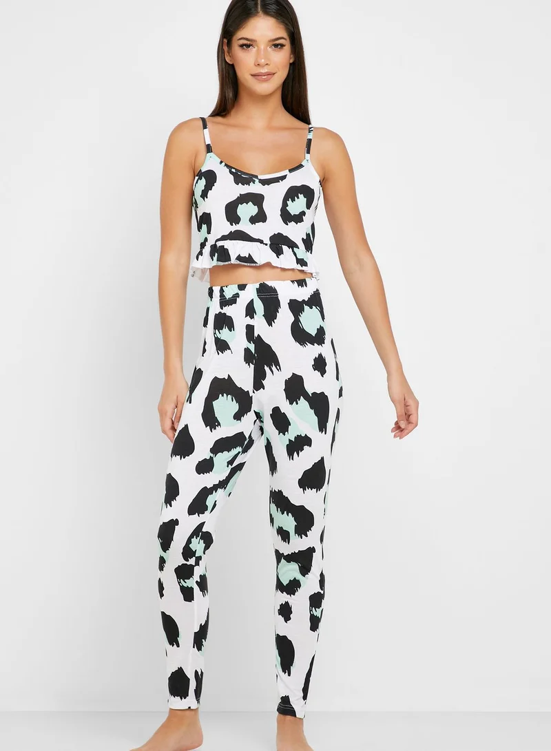 Missguided Leopard Print Crop Top & Pyjama Set