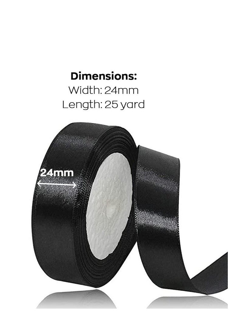 MARKQ Black Satin Ribbon, 24mm x 25yd Fabric Polyester Ribbon for Gift Wrapping, Party Favors, Wedding Decorations, Bow Making, Bouquets, Sewing Projects & Craft Supplies  - Image 2