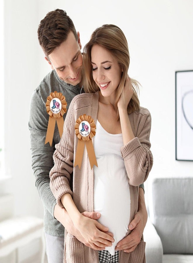 Ohmique 2 PCS Dad and Mom To Be Tinplate Badge Pin with 40 PCS Team Bows Team Boots Gender Reveal Stickers, Boots or Bows Gender Reveal Decorations for Baby Shower Birthday Party Supplies - Image 4