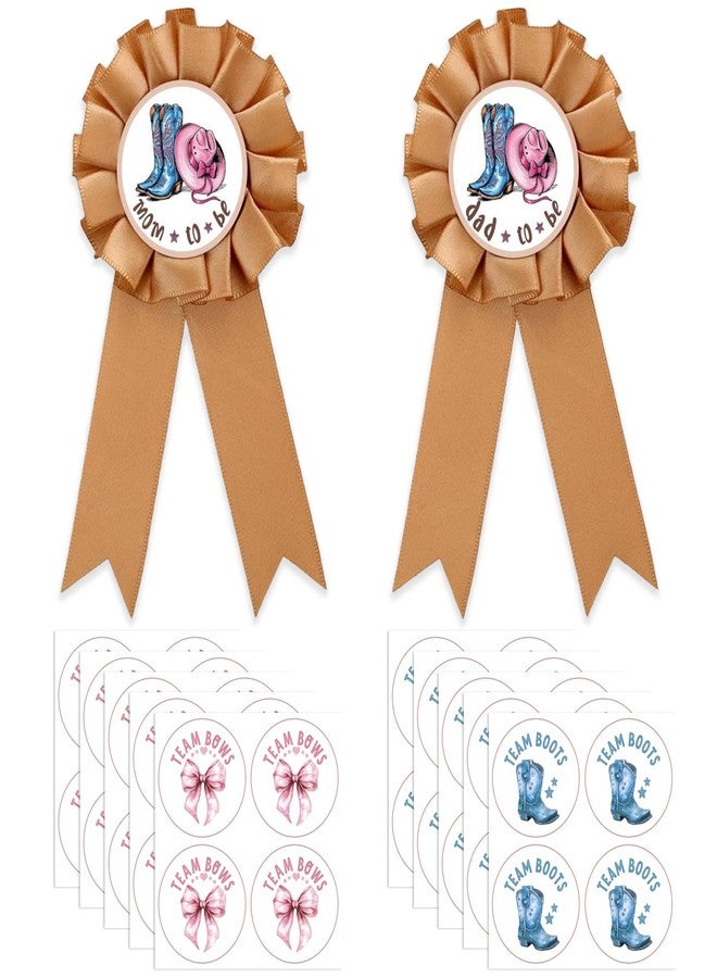 Ohmique 2 PCS Dad and Mom To Be Tinplate Badge Pin with 40 PCS Team Bows Team Boots Gender Reveal Stickers, Boots or Bows Gender Reveal Decorations for Baby Shower Birthday Party Supplies - Image 1