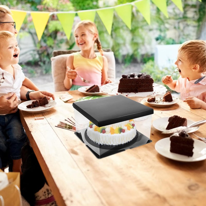 4Pcs 10 Inch Square Cake Box Black 30X30X18Cm Single Layer For Birthday Wedding Party Display - Image 4