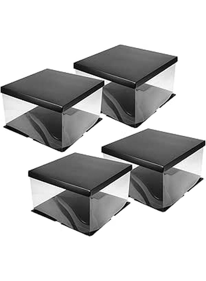 4Pcs 10 Inch Square Cake Box Black 30X30X18Cm Single Layer For Birthday Wedding Party Display - Image 1