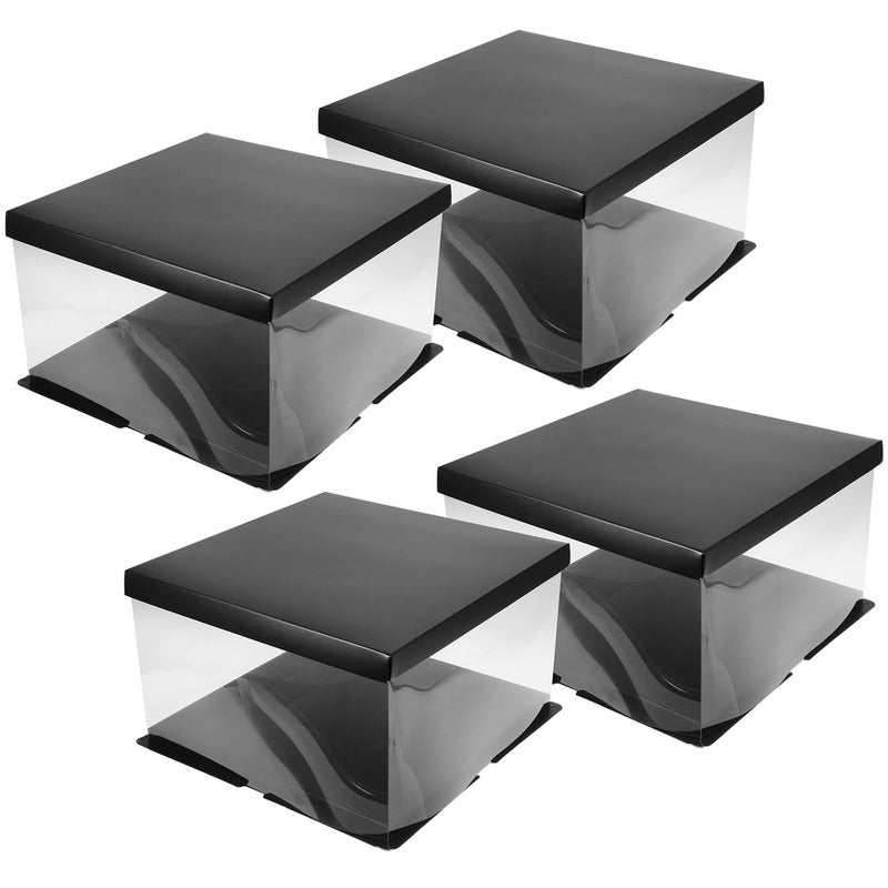 4Pcs 10 Inch Square Cake Box Black 30X30X18Cm Single Layer For Birthday Wedding Party Display - Image 2