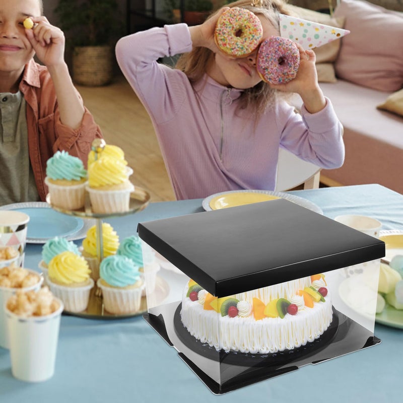 4Pcs 10 Inch Square Cake Box Black 30X30X18Cm Single Layer For Birthday Wedding Party Display - Image 5