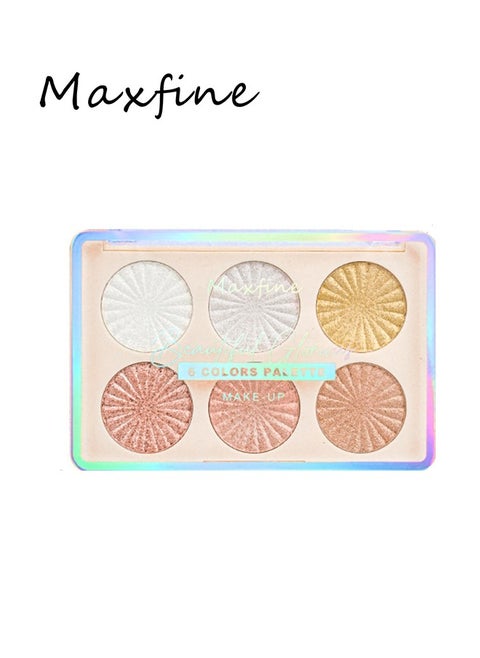 6 colors palette,Highlighte Disc Makeup for Face,Eye,Cheek and Body, Highly Pigmented Eyeshadow,Makeup, Metallic Glitter Shimmer Bronzer, Pearl White, Pink, Champagn #G01