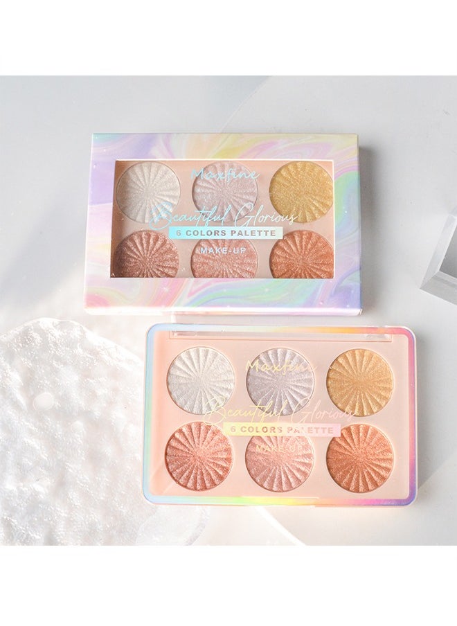 6 colors palette,Highlighte Disc Makeup for Face,Eye,Cheek and Body, Highly Pigmented Eyeshadow,Makeup, Metallic Glitter Shimmer Bronzer, Pearl White, Pink, Champagn #G01