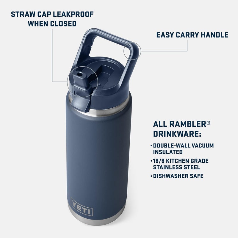 YETI Rambler 26 oz Bottle, Vacuum Insulated, Stainless Steel with Color Matching Straw Cap, Cape Taupe - Image 2