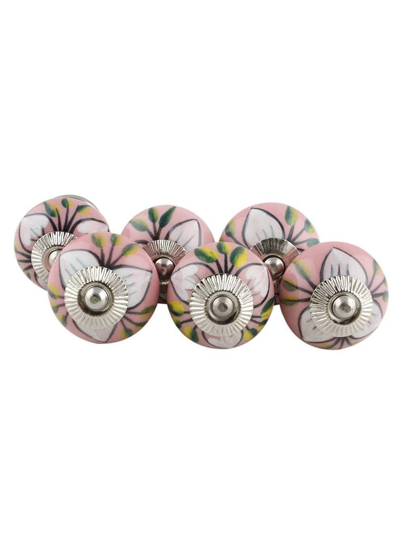 Indian-Shelf IndianShelf Pack of 6 Multicolor Door Handles Ceramic Drawer Pull Round Door Pull Floral Drawer Knob Dresser Knob Nursery Dresser Hardware Pulls and Knobs Kitchen Pulls for Cabinets 