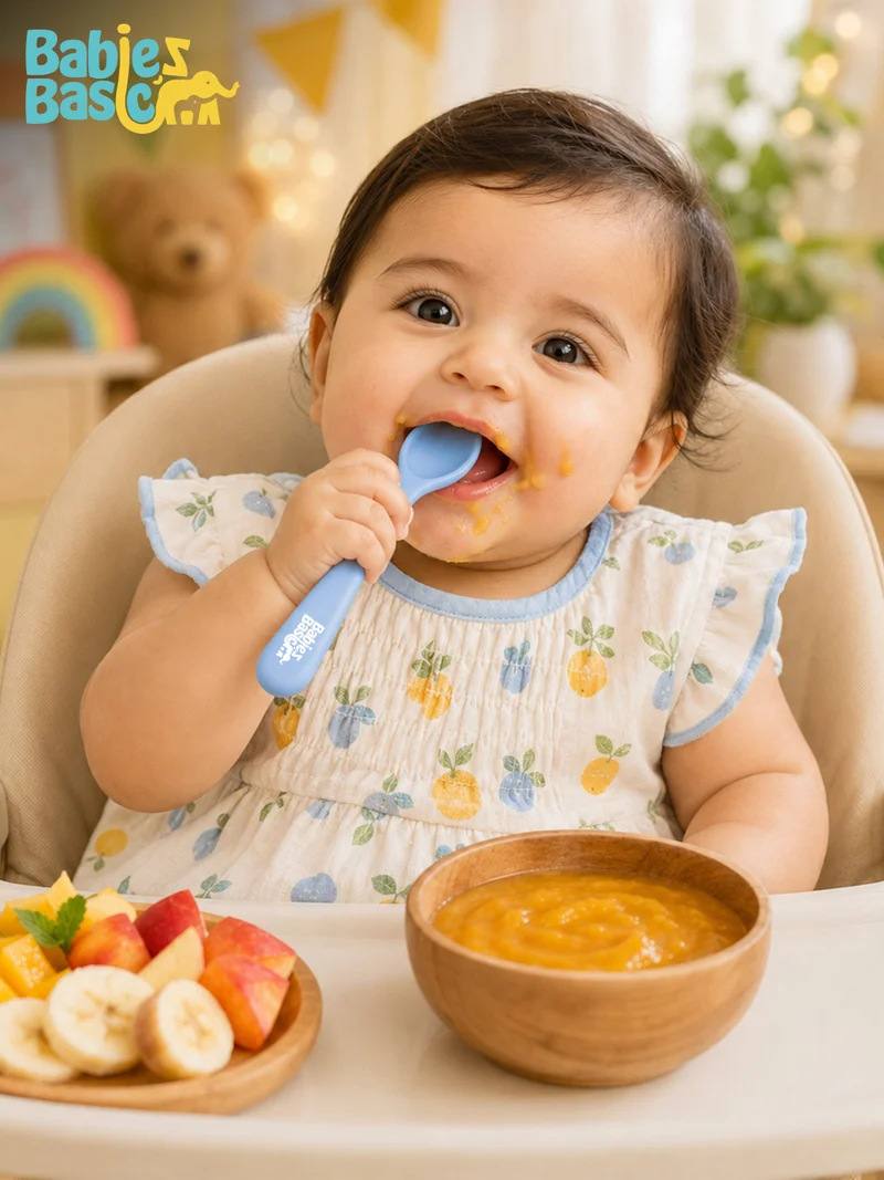 Babies Basic Babies Basic Flexible Silicone Spoon Set with travel case for kids, Indigo and Blue
