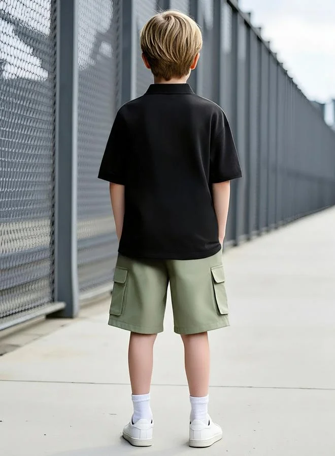Take Two Boys Color Block Polo and Cargo Shorts Set