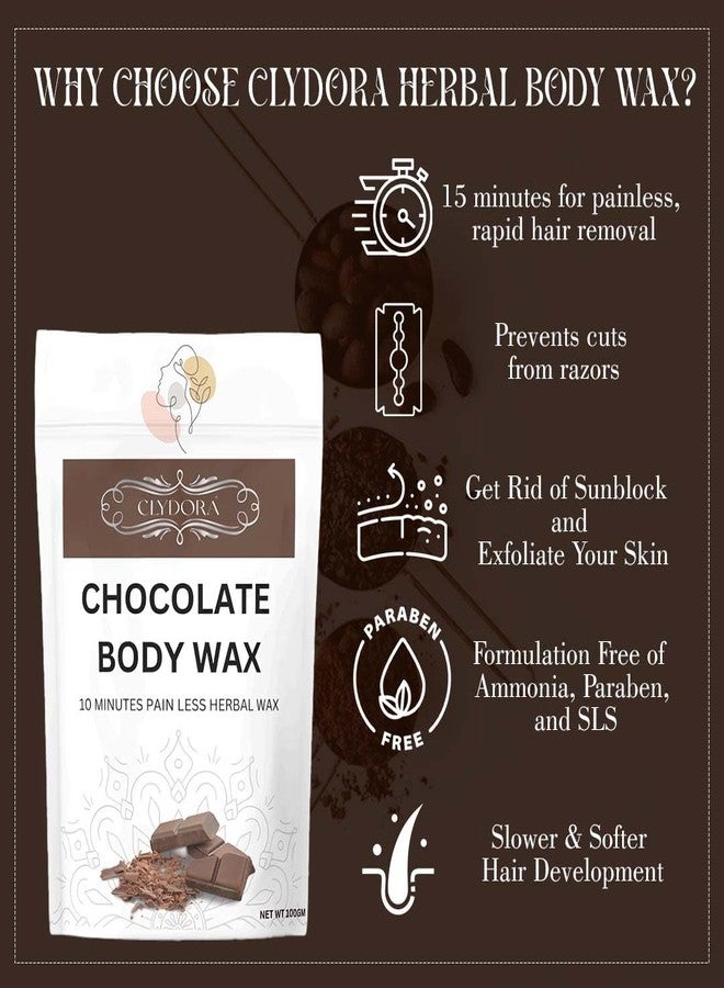 CLYDORA Chocolate Body Wax - 10 Minutes Painless Herbal Wax for Smooth & Soft Skin | Natural Hair Removal Wax for Women & Men | Enriched with Cocoa Extracts | 100g Pack - Image 4