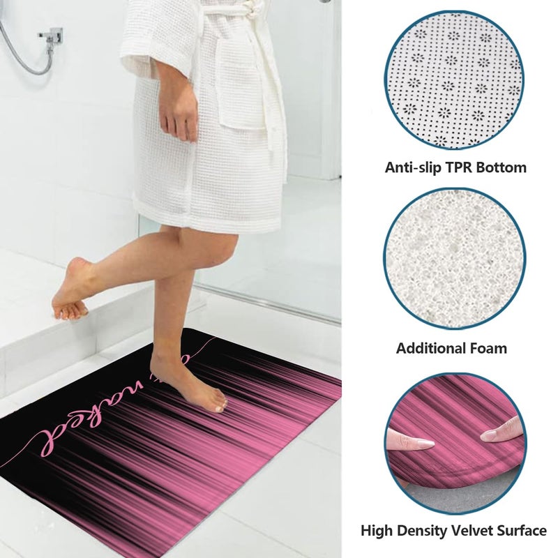 AAtter 4 Piece Pink and Black Shower Curtain Set Get Naked Ombre Girls Women 60Wx72L Curtains Decor with Non-Slip Rugs, Toilet Lid Cover and Bath Mat Bathroom Accessorie Home Bathtub Set, Gradient - Image 3