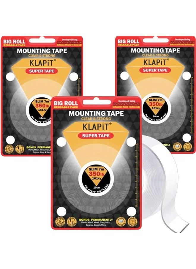 KLAPiT KLAPiT SUPER TAPE Double Sided Heavy Duty Mounting Tape Holds 350 lbs/161Kg Weight Using Enhanced Nano Technology. Clear Tape for Wall, Wood, Tile, Stone, Glass, Metal & Acrylic  - Image 1