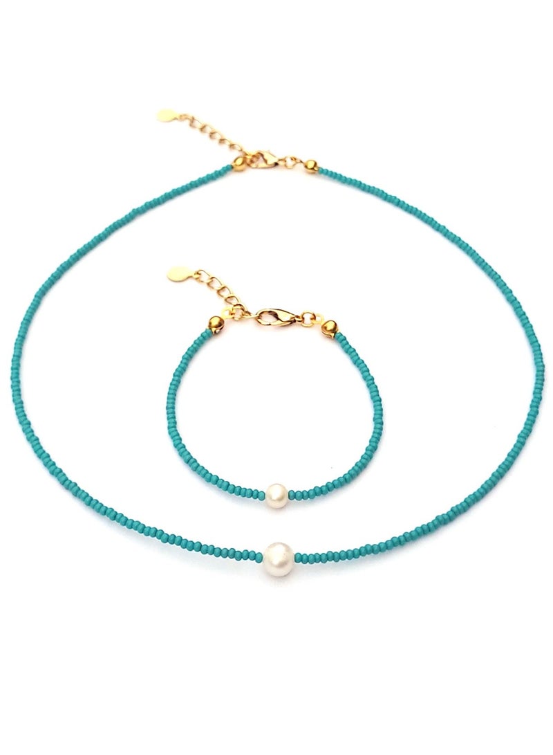 Alwan Jewelry Set of a Bracelet and a Necklace with a Pearl - Image 1