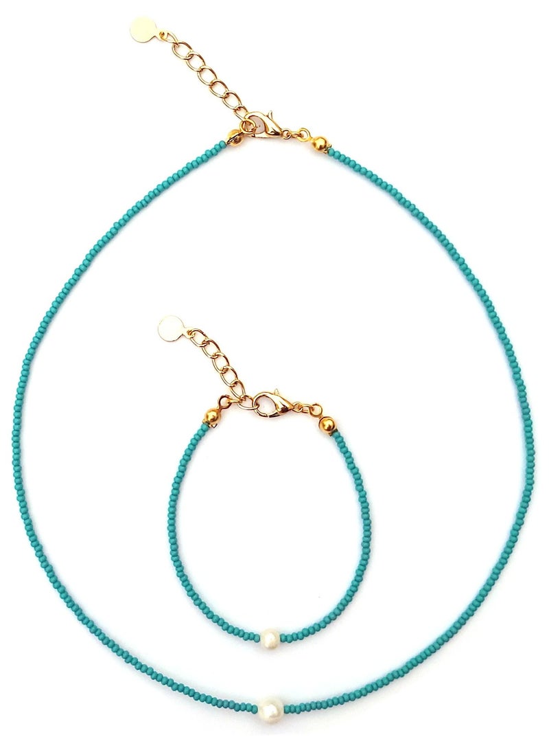 Alwan Jewelry Set of a Bracelet and a Necklace with a Pearl - Image 2