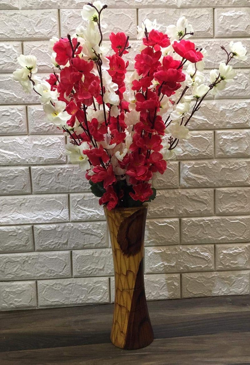 Coolkart Beautiful Fabric Cherry Peach Blossom Orchid Artificial Flower Bunch for Vase Home Decor Pack of 2 Bunch White and Dark Pink Color (14 Stems) Made in India - Image 1