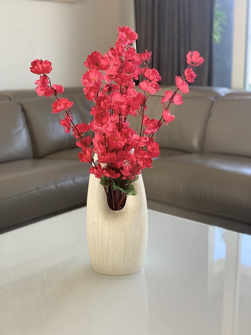 Coolkart Beautiful Fabric Cherry Peach Blossom Orchid Artificial Flower Bunch for Vase Home Decor Pack of 2 Bunch White and Dark Pink Color (14 Stems) Made in India - Image 5