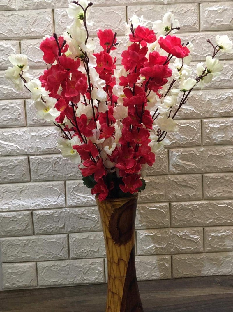 Coolkart Beautiful Fabric Cherry Peach Blossom Orchid Artificial Flower Bunch for Vase Home Decor Pack of 2 Bunch White and Dark Pink Color (14 Stems) Made in India - Image 3
