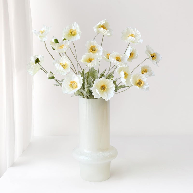 ZYTUYO 6PCS White Poppy Artificial Fake Poppies Flower with Stems Silk Floral for Wedding Bouquet Party Spring Arrangement Home Cemetery Decorations - Image 1
