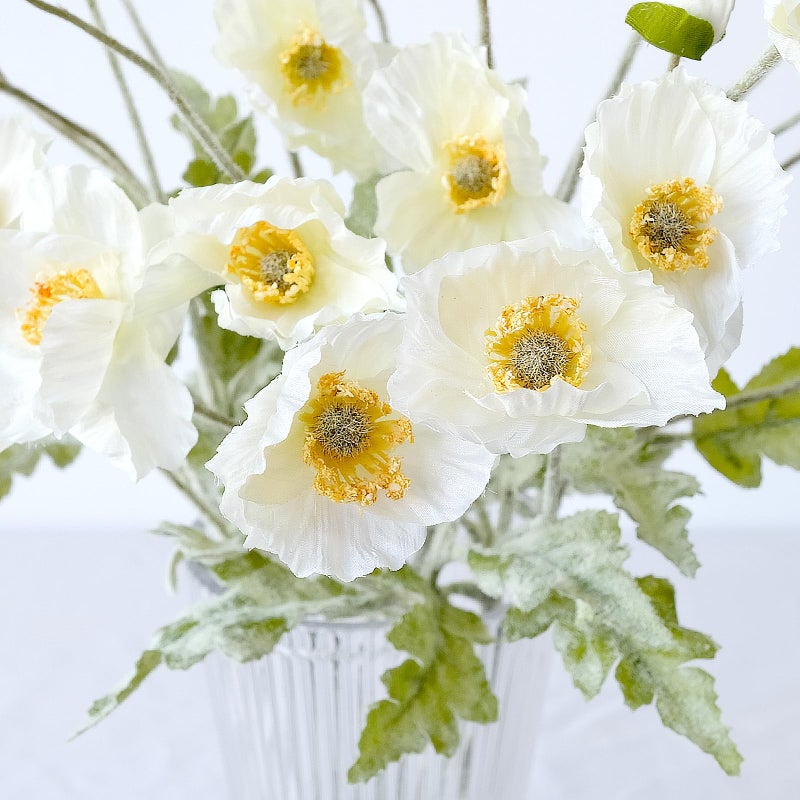 ZYTUYO 6PCS White Poppy Artificial Fake Poppies Flower with Stems Silk Floral for Wedding Bouquet Party Spring Arrangement Home Cemetery Decorations - Image 3