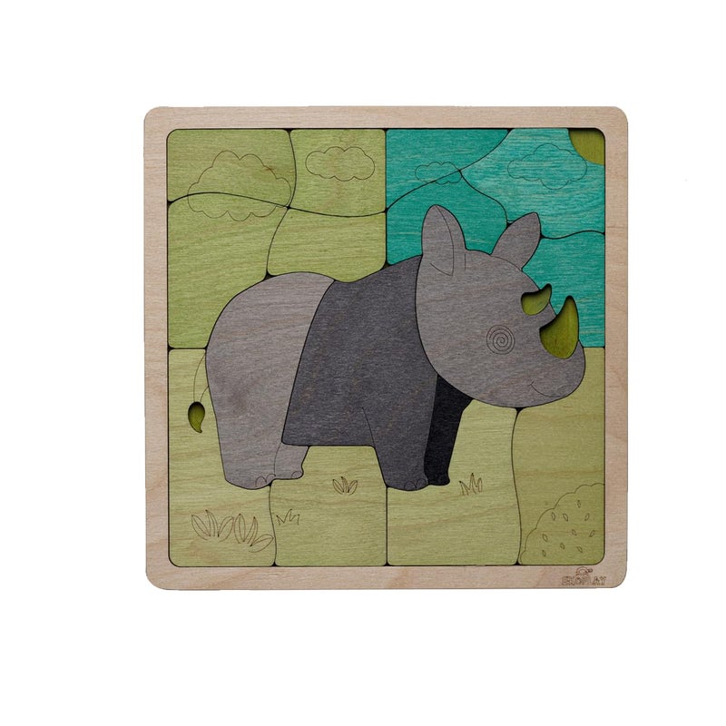 EKOPLAY Tuff Rhinoceros Wooden Puzzle 16 Pieces Jigsaw Puzzle Endangered Animals for Kids 3 Years and Above - Image 2