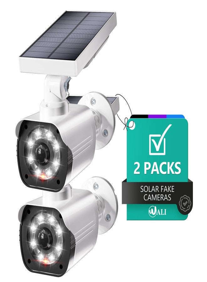 WALI Solar Fake Camera,Dummy Security Camera with Motion Sensor Light, Simulated Surveillance Security CCTV Dome Camera Indoor Outdoor (TCW2-SOL), 2 Packs, White - Image 1
