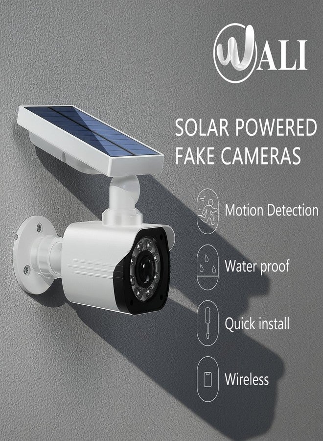 WALI Solar Fake Camera,Dummy Security Camera with Motion Sensor Light, Simulated Surveillance Security CCTV Dome Camera Indoor Outdoor (TCW2-SOL), 2 Packs, White - Image 2