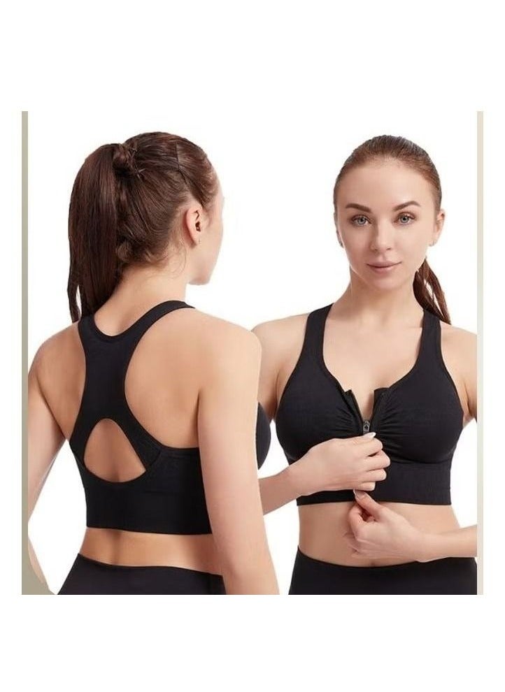 Women's Sports Bra, Soild Color Yoga Bra With Front Zipper, Adjustable Sports Vest, Back Cutout No Steel Ring Bras, Yoga Sports Fitness Lingerie For Women, Ladies Comfy Breathable Bras, Shock-Proof Push-Up Underwear - Image 1