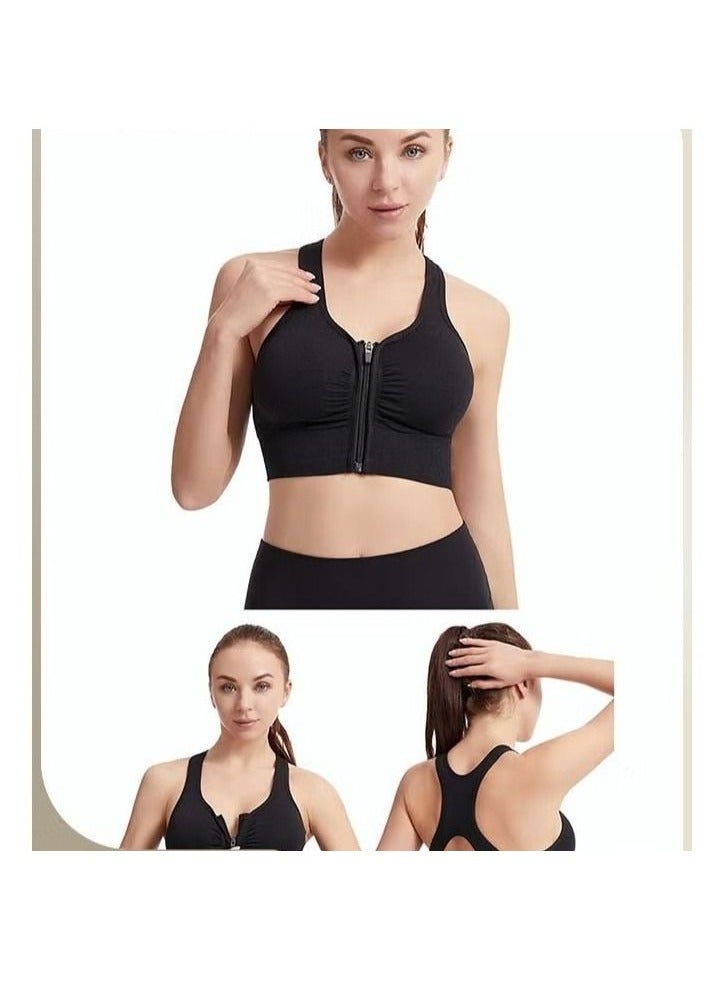 Women's Sports Bra, Soild Color Yoga Bra With Front Zipper, Adjustable Sports Vest, Back Cutout No Steel Ring Bras, Yoga Sports Fitness Lingerie For Women, Ladies Comfy Breathable Bras, Shock-Proof Push-Up Underwear - Image 3