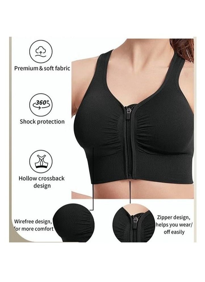 Women's Sports Bra, Soild Color Yoga Bra With Front Zipper, Adjustable Sports Vest, Back Cutout No Steel Ring Bras, Yoga Sports Fitness Lingerie For Women, Ladies Comfy Breathable Bras, Shock-Proof Push-Up Underwear - Image 2