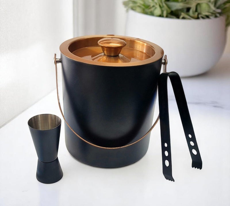 Nooks Stainless Steel Bar Accessories Set - 6pcs Combo Pack in Black With Ice Bucket 1ltr, Tong, Cocktail Shaker, Peg Measure and Opener for Home and Mini Bar - Image 4