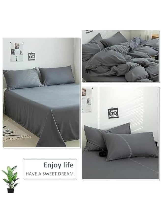 HOOKOR Cotton Duvet Cover Set, 4 Pieces Soft Brushed Microfiber Comforter Cover with Zipper Closure, Include 1 Duvet Cover 1 Flat Sheet and 2 Pillowcase (Grey, 220x240cm)  - Image 3
