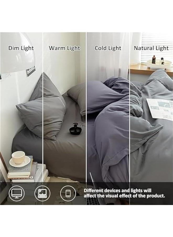 HOOKOR Cotton Duvet Cover Set, 4 Pieces Soft Brushed Microfiber Comforter Cover with Zipper Closure, Include 1 Duvet Cover 1 Flat Sheet and 2 Pillowcase (Grey, 220x240cm)  - Image 5
