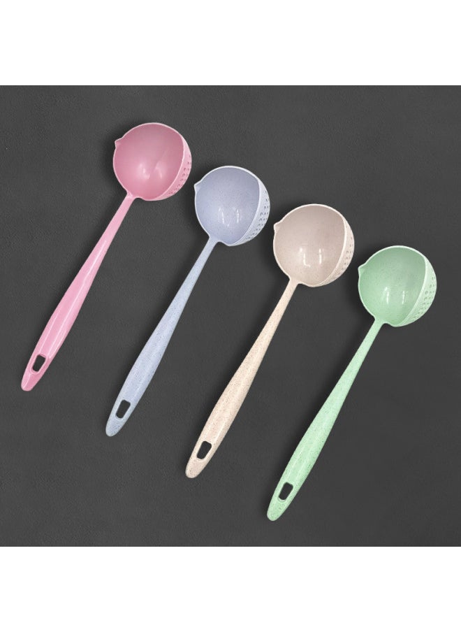 Generic - Wheat Straw Spoon Soup Spoon Colander Two-in-one Long Handle Large Spoon Tableware Hot Pot Spoon Stall Supply-Color:Nordic Blue-Specifications:Spoon (Independent Bag) - Image 1