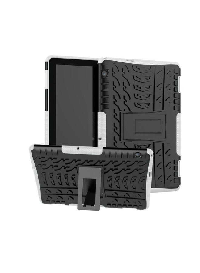 For Huawei MediapadT5 10-inch Tablet Drop-resistant Protective Case Creative Bracket Protective Case Armor-Color:White-Applicable Model:T5 10