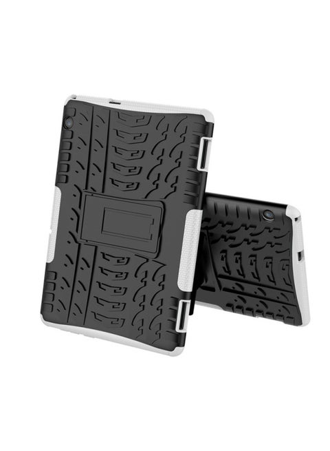 For Huawei MediapadT5 10-inch Tablet Drop-resistant Protective Case Creative Bracket Protective Case Armor-Color:White-Applicable Model:T5 10
