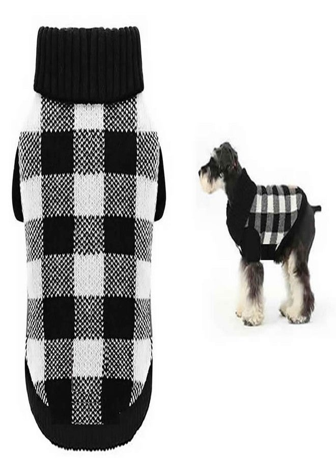 AL A&L White Black Plaid Knitted Turtleneck Pet Sweater Dog Winter Clothes for Medium Dogs,Large (L) 16" Back Length - Image 1