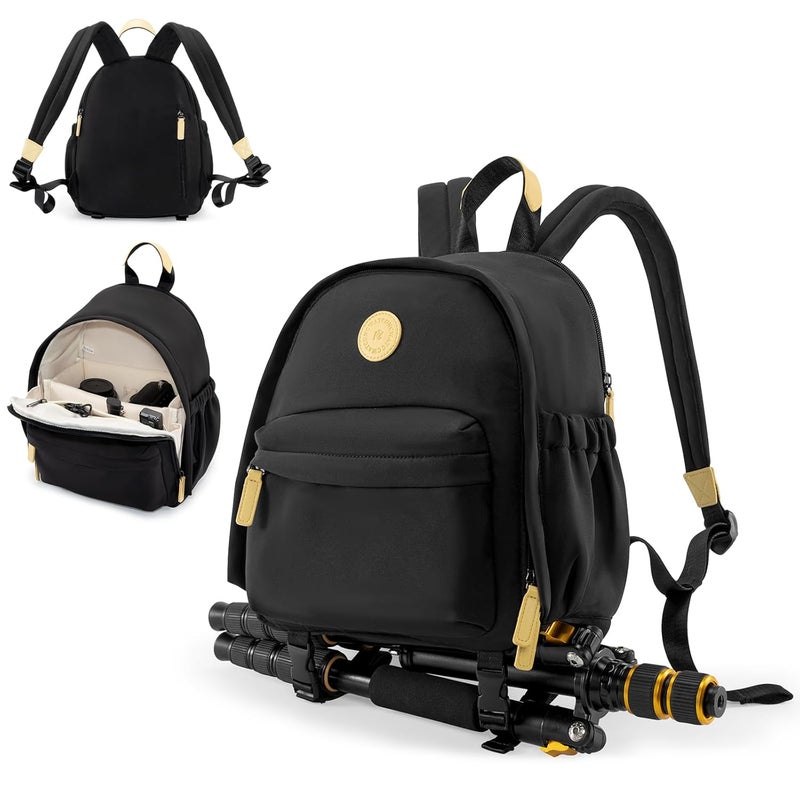 Cwatcun Camera Backpack Bag Small，Fashion DSLR Camera Bag with Tripod Strap Laptop Compartment and Removable Padded Dividers - Image 1