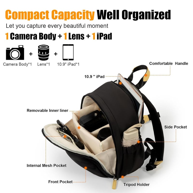 Cwatcun Camera Backpack Bag Small，Fashion DSLR Camera Bag with Tripod Strap Laptop Compartment and Removable Padded Dividers - Image 3