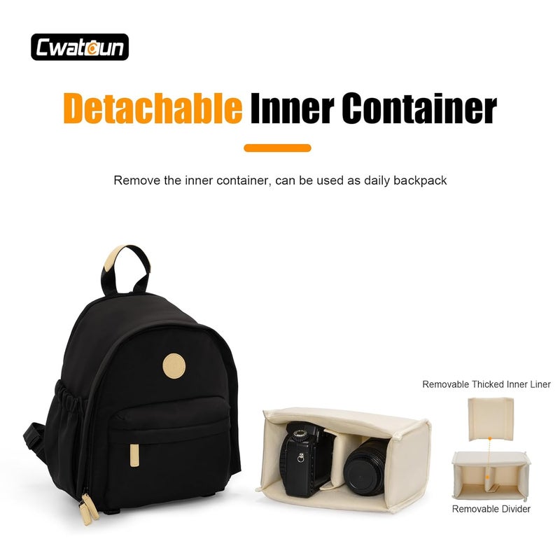 Cwatcun Camera Backpack Bag Small，Fashion DSLR Camera Bag with Tripod Strap Laptop Compartment and Removable Padded Dividers - Image 4