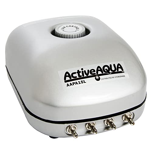 Hydrofarm AAPA15L Active Aqua, 4 Outlets, 6W, 15 L/min Air Pump, Silver,Grey - Image 1
