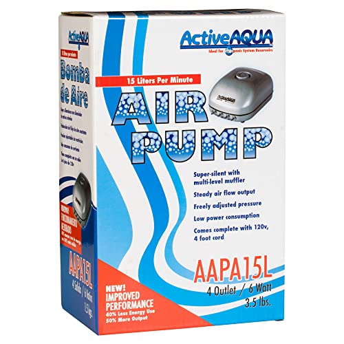 Hydrofarm AAPA15L Active Aqua, 4 Outlets, 6W, 15 L/min Air Pump, Silver,Grey - Image 5