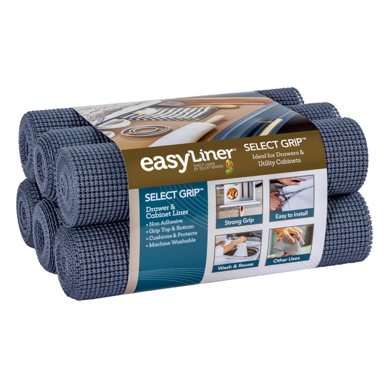 EasyLiner Select Grip Shelf Liner  Easy to Install  Cut to Fit  Non Slip Non Adhesive Drawer Shelf  Cabinet Liner for Kitchen Bathroom Pantry Cupboards  12in x 10ft  Navy Blue  6 Rolls