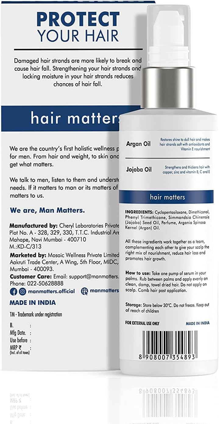 Man Matters Hair Serum for Men With Jojoba and Argan oil | For Silkier, Shinier, Smoother & Frizz Free Hair | Instant Shine & Smoothness | Non Sticky Hair Serum | 90ml - Image 2